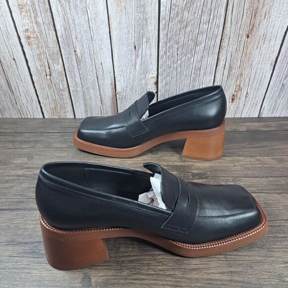Alohas Roxanne Black Leather Loafer Clog Women's Sz 8-8.5 EU39 Block Chucky Heel - Picture 5 of 10